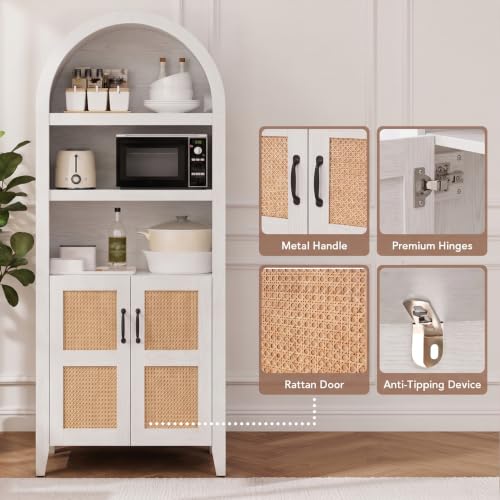 Arched White Wood Bookshelf with Adjustable Shelves, view 6