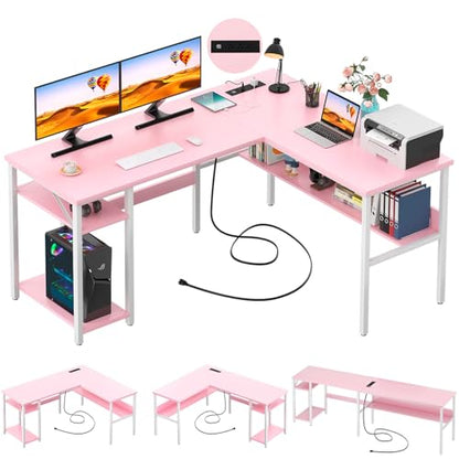Reversible L Shaped Desk with Magic Power Outlets and USB Charging Ports, view 2
