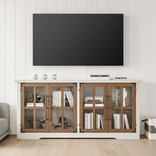 Farmhouse 63" Buffet Sideboard Cabinet with Glass Door, White, view 5
