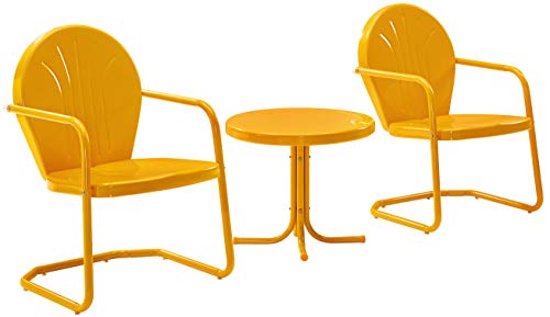 Griffith 3-Piece Outdoor Chair and Side Table Set, Retro Metal Bistro Patio Sets for Porch, Tangerine