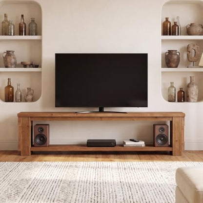 70.87" Solid Wood TV Stand with Open Storage Shelf, 17.7" High, view 5