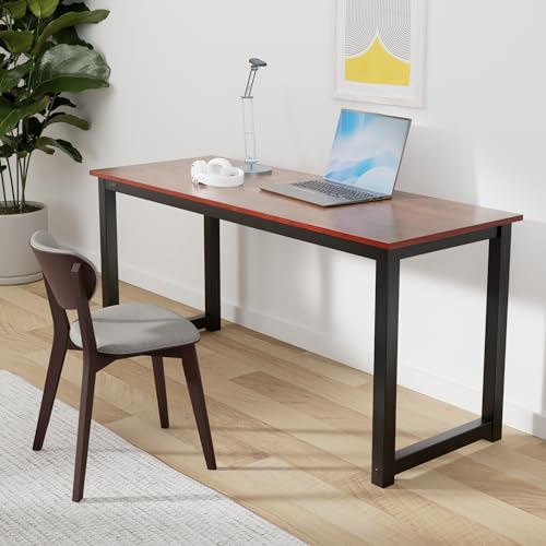 63 Inch Computer Desk, Home & Office PC Laptop Study Writing Table Workstation with Leg Bars, Modern Simple Industrial Style, Rustic Brown