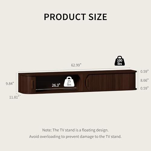 63" Floating TV Stand with Power Outlet for TVs up to 70", view 3