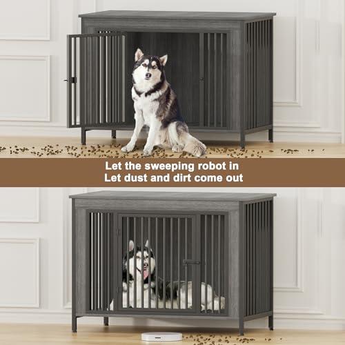 47.24" Dog Crate Furniture for 1 or 2 Dogs, 65-92 Pounds, Dark Grey, view 4
