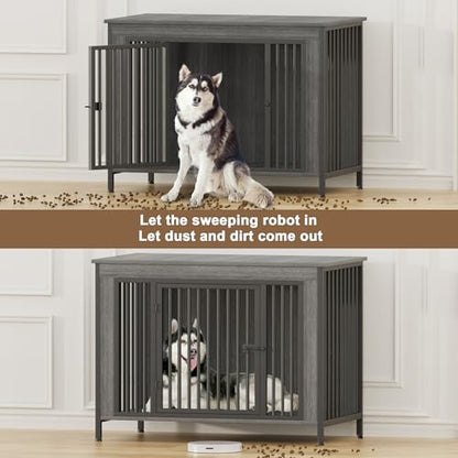 47.24" Dog Crate Furniture for 1 or 2 Dogs, 65-92 Pounds, Dark Grey, view 4