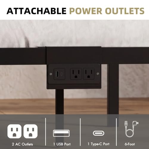 Queen Canopy Bed with Tall Headboard, Charging Station & LED Light (Black), view 6