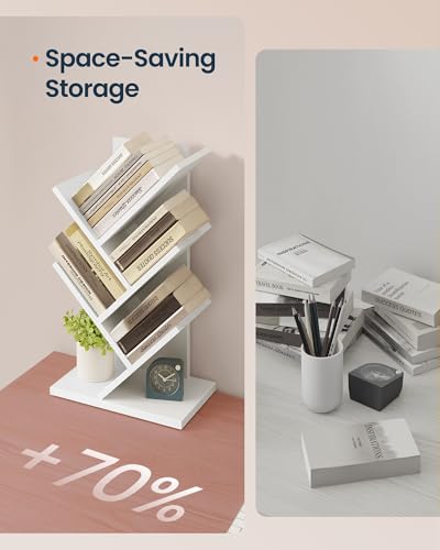 5 Tier Tree Bookshelf, Bookcase, Small Corner Shelf, Space Saving Book Tree for Home Office, Bedroom, Living Room, White