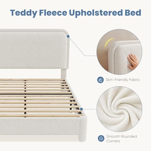 Teddy Boucle Bed Frame Full Size with Adjustable Headboard, view 5
