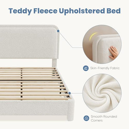 Teddy Boucle Bed Frame Full Size with Adjustable Headboard, view 5