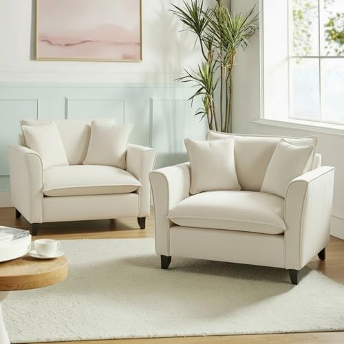 46.3" Chenille Accent Chair, Oversized Reading Armchair w/2 Pillows, Modern Corner Single Cloud Sofa Arm Chairs, Comfortable Living Room Deep Cushion Seating for Office & Apartment, White