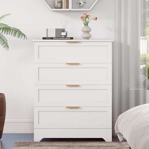 White 4 Drawer Dresser for Bedroom, Modern Chest of Drawers, view 6