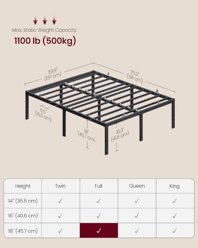 Full Metal Bed Frame, 18 Inches Tall, 1100 lb Weight Capacity, view 3