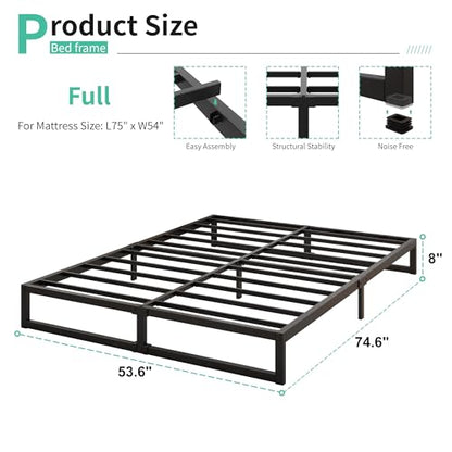 8 Inch Full Bed Frame with Heavy Duty Steel Slat Support, view 3
