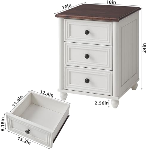 18" Night Stand with 3 Drawers, Farmhouse Modern Nightstand, view 3