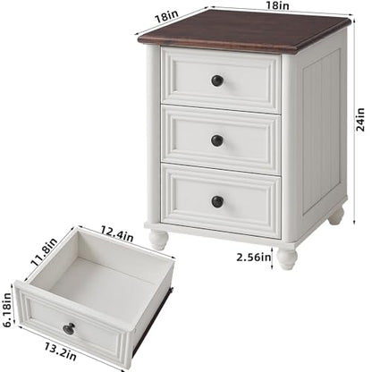 18" Night Stand with 3 Drawers, Farmhouse Modern Nightstand, view 3