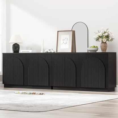 110" Fluted Sideboard Buffet Cabinet with Storage, Credenza, Black, view 2