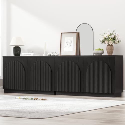 110" Fluted Sideboard Buffet Cabinet with Storage, Credenza, Black, view 2