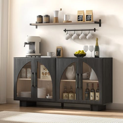 63” Sideboard Buffet Cabinet with Storage for Dining Room,Black, view 2