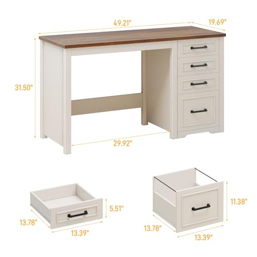 Farmhouse 49” Executive Desk with File Drawer, White Brown, view 3