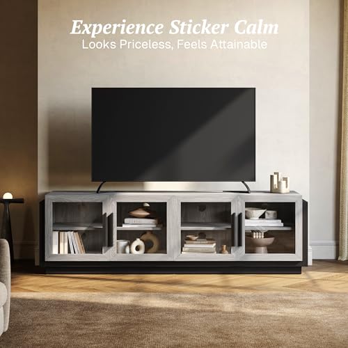 70" TV Stand for TVs up to 75", Modern TV Cabinet & Entertainment Center with Shelves, Wood Storage Cabinet for Living Room or Bedroom - Brixston (Grey)