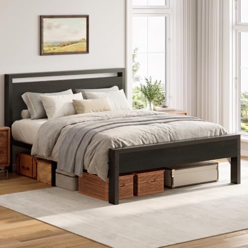 14 Inch Queen Bed Frame with Wood Headboard, Black, view 2