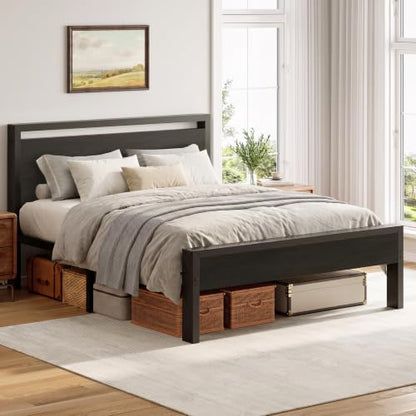 14 Inch Queen Bed Frame with Wood Headboard, Black, view 2