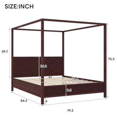 King Wooden Canopy Bed Frame with Headboard, Espresso, view 3