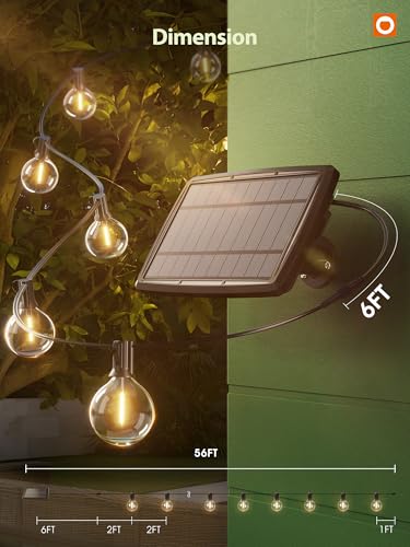 56FT(50+6) Solar String Lights for Outside G50 Waterproof with USB Port Patio Outdoor Solar Powered with 27 LED Bulbs 3 Light Modes for Backyard Porch Garden Market Bistro Camping