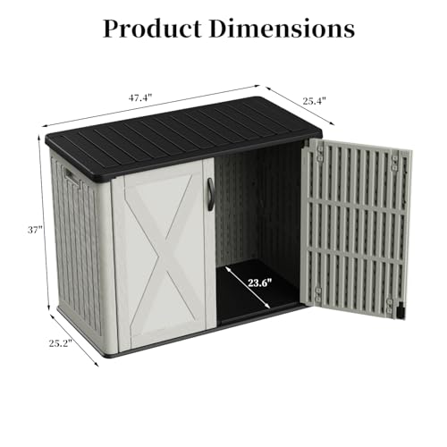 26 Cu.ft Outdoor Storage Cabinet with Lockable Door, Waterproof Horizontal Storage Shed for Tools and Patio Furniture, All-Weather Resin Shed Easy Assemble for Pool or Backyards, Brown