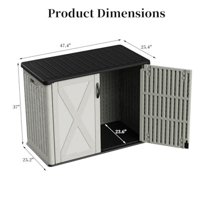 26 Cu.ft Outdoor Storage Cabinet with Lockable Door, Waterproof Horizontal Storage Shed for Tools and Patio Furniture, All-Weather Resin Shed Easy Assemble for Pool or Backyards, Brown