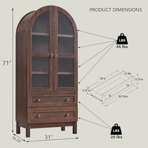 71" Tall Arched Kitchen Pantry, Kitchens Storage Cabinets, Brown, view 3
