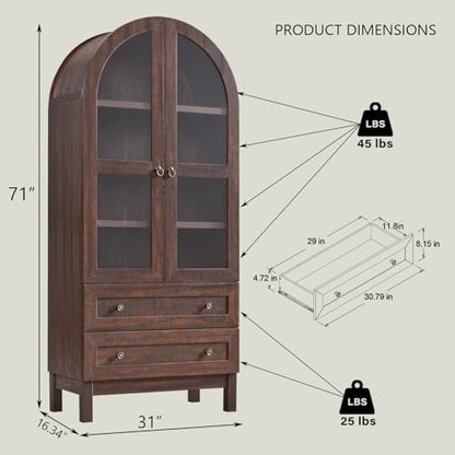 71" Tall Arched Kitchen Pantry, Kitchens Storage Cabinets, Brown, view 3