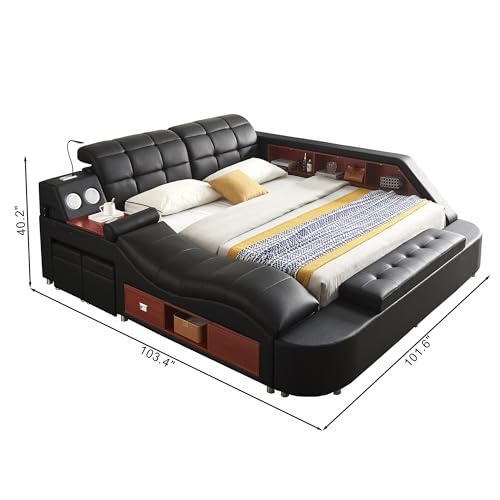 Modern Luxe Black Bed with Massage and Storage, view 3