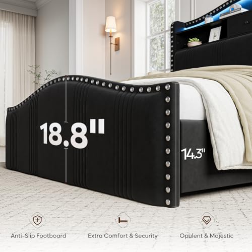 51.5" Queen Size Bed Frame with Headboard and Storage, view 4