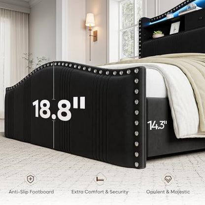 51.5" Queen Size Bed Frame with Headboard and Storage, view 4