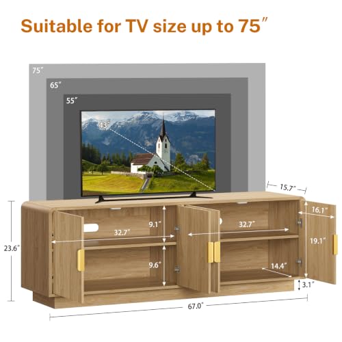 TV Stand for 75 inch TV, Entertainment Center with 2 Adjustable Shelves, view 3