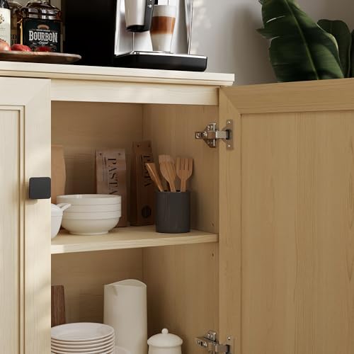 Multifunctional Buffet Sideboard Cabinet Farmhouse Modern Storage Cabinet with Adjustable Shelves for Kitchen, Coffee Bar, Living Room, Beige