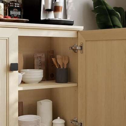Multifunctional Buffet Sideboard Cabinet Farmhouse Modern Storage Cabinet with Adjustable Shelves for Kitchen, Coffee Bar, Living Room, Beige