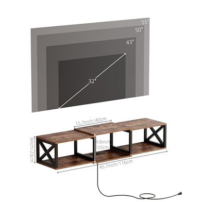 Floating 45.7" TV Stand with LED & Power Outlets for Under tv Shelf, view 3