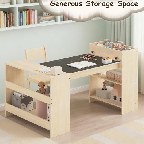 Kids Art Table and 1 Chairs Set, Kids Craft Table with Storage, view 7