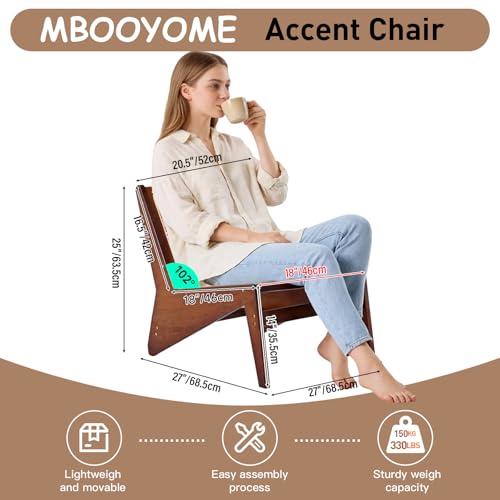 Mid Century Modern Accent Chair for Living Room, Low Lounge Chair with Solid Wood Frame, Comfy Armchair for Bedroom and Balcony, Walnut