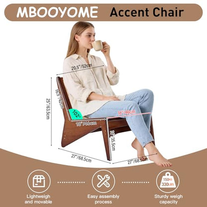 Mid Century Modern Accent Chair for Living Room, Low Lounge Chair with Solid Wood Frame, Comfy Armchair for Bedroom and Balcony, Walnut