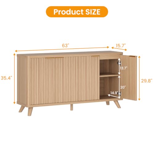 63" Fluted Sideboard Buffet Cabinet with Storage, view 3