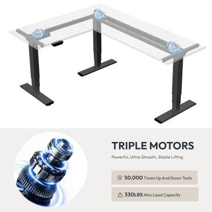 Triple Motor L-Shaped Standing Desk, 330 lbs, 71" x 47", Black, view 5