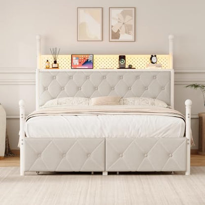 Full Size Canopy Bed Frame with Charging Station and LED Lights, view 5