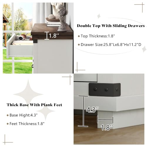 54" W Farmhouse Wood Dresser with 6 Drawers, Antique White, view 6