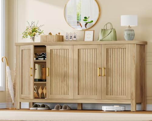 55" Buffet Cabinet with Storage & 4 Adjustable Shelves, Natural, view 6