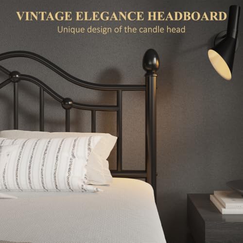 Full Metal Bed Frame with Classical Headboard and Footboard, Black, view 5