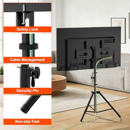 Tripod TV Stand,Outdoor TV Stand for 30-75 inch TVs, Adjustable Height Portable TV Stands with Safety Design, up to 88 lbs, Max VESA 600x400mm, Black(VC-Z1918)