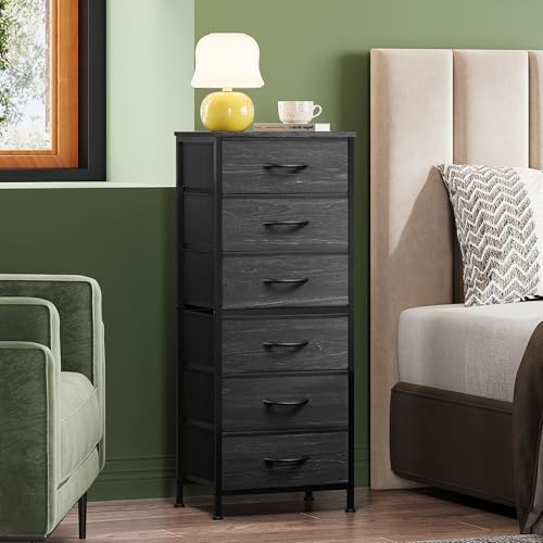 Tall Dresser for Bedroom, 6 Drawer Chest of Drawers, Black Wood Grain, view 3